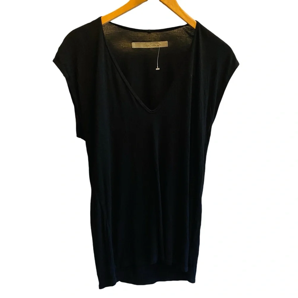 ENZA COSTA Black V Neck Rayon Silk Tee Shirt - Picture 3 of 6